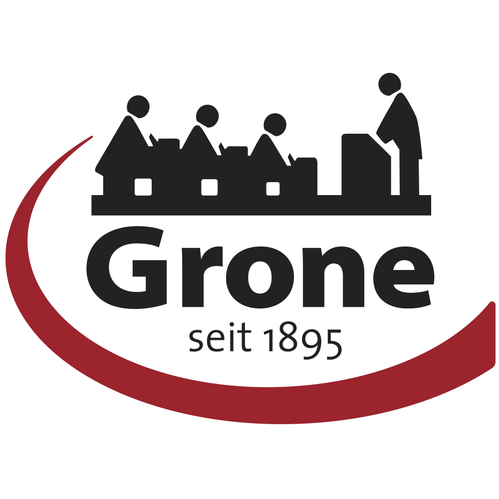 Logo der Grone Schule. Es zeigt Schüler sitzend vor einem Lehrer und den Text Grone seit 1895.